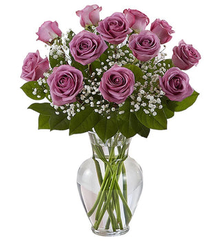 Dozen Lavender Rose in Vase (FG315) - Flowers Gifts and Balloons