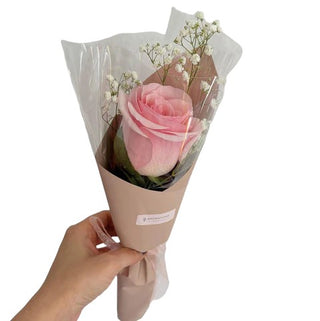 Fresh Pink 1 rose wrapped tied with ribbon (FGB328) - Flowers Gifts and Balloons