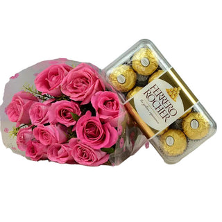 Pink Roses with Ferrero Rocher (FGb327) - Flowers Gifts and Balloons