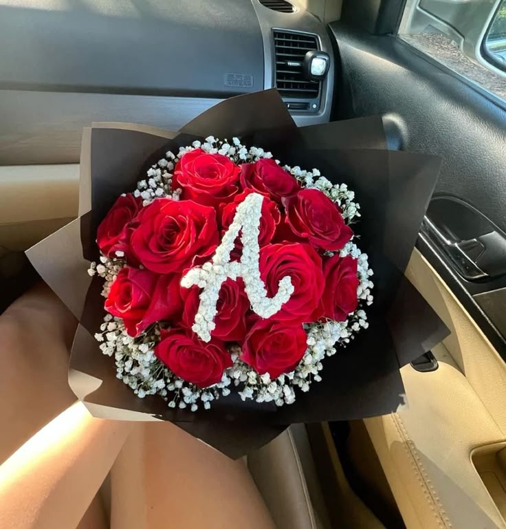 Romantic Red Roses Bouquet with Custom Letter