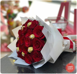 Romantic 12 Red Roses & 7 Ferrero Rocher - Flowers Gifts and Balloons