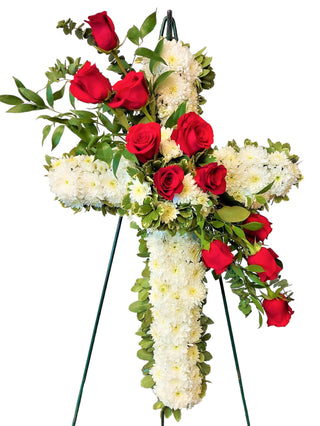Cross Flower Standing Spray (FGB192) - Flowers Gifts and Balloons